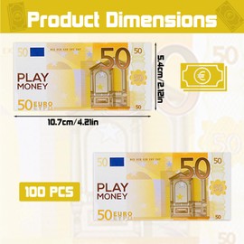 Cunegra 200 Pcs Prop Money, €50 Fake Money, Play Money Stacks Educational Toys for 3+ Year Olds, 10000 Euro Banknote for Movies, Advertising, Prank, Party, Play Board Games