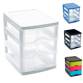 Plastic Desktop Storage Unit with Drawers, Stationary Arts Drawer Desktop Tabletop Organiser Storage Tower Unit for Office Bedroom Garage ((3 Drawers (17 x 13.5 x 17cm, White Clear Drawers))