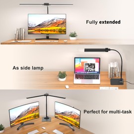 KableRika Desk Lamp Double Light: Bright Led Desk Lights for Home Office - Eye Care Reading Table Lamps with Base - Dimmable Desktop Lighting for Computer Monitor Study Drafting