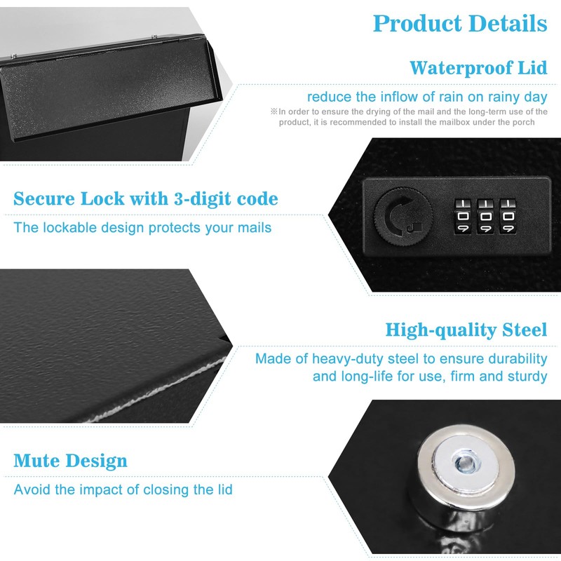 xydled Mail Boxes with Combination Lock,Locking Mailbox Wall Mounted,Security Metal