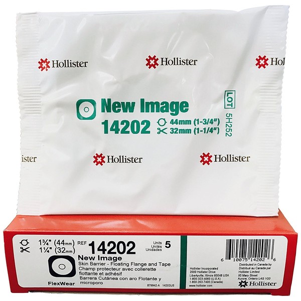 Hollister 14202 New Image Flat Flexwear Cut To Fit up to 1-1/4", Skin Barrier, Green Color Code Match, 5 Pack ? 1-3/4? Flange Size, 2-Piece Ostomy Skin Barrier, Ostomy Supplies, Prevent Ostomy Leakage