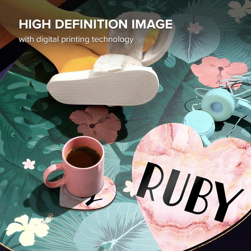 1 x Heart Coaster - Name Ruby Marble Stone Texture