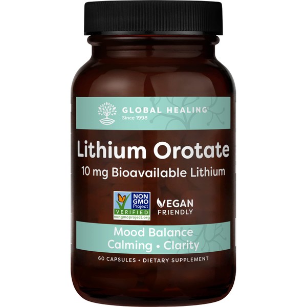 Global Healing Center Lithium Orotate Brain Health Supplement - Supports Mood, Function and Clarity - 60 Capsules