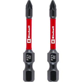 Original Einhell Impact Bits 2 Piece 50mm PZ1 (S2 Steel Torsion Zone Efficient Power Transmission Red Ring C 6.3 Shank)