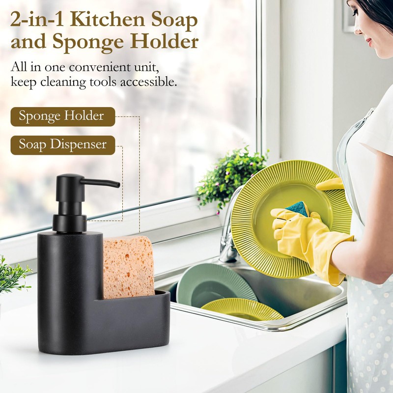 Shinowa Dish Soap Dispenser with Sponge Holder, Refillable Kitchen Dish