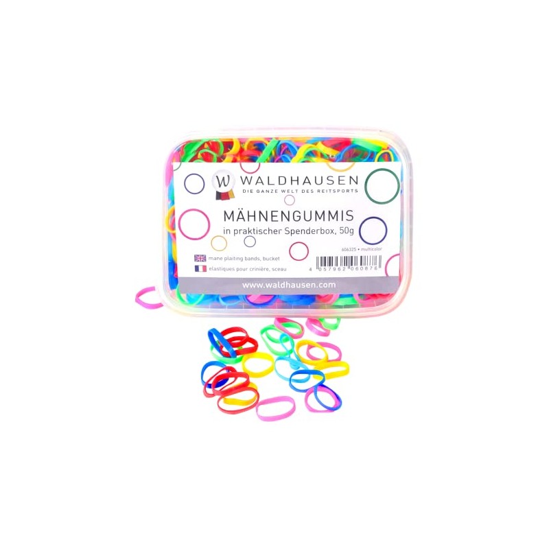 WALDHAUSEN Mane Rubbers in Dispenser Box, Extra Wide, Multi-Colour, Multi-Coloured