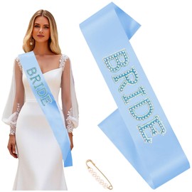 Bachelorette Pearl Bride to Be Sash Bridal Blue Satin Ribbon Stole Bachelorette Clothes Accessories for Women Bride to Be Wedding Party Supplies, Bridal Shower Gift, Bridesmaid Favors