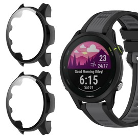 ZoRoll 2 Pack Case Compatible with Garmin Forerunner 255 Music/255, Thin HD Tempered Glass Protective Film+Hard PC Full Coverage Bezel, Protective Cover for Garmin Forerunner 255/255 Music - Black2