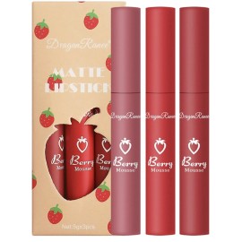 BLUGY Wonderful Lipstick Strawberry Set Lip Gloss. Waterproof Matte Lip Glaze.