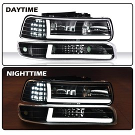 ALLGOOD LED DRL Headlight Assembly Compatible with 99-02 Chevy Silverado 1500 2500 /Fit for 00-06 Suburban Tahoe Headlamps Clear lens Clear Reflector