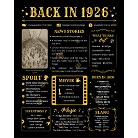 Póster de Back in 1926, sin marco, 8 x 10, regalo de cumpleaños de 96 años para mujer o hombre, ideas de regalos divertidas para abuela y abuelo, póster negro de los años 20