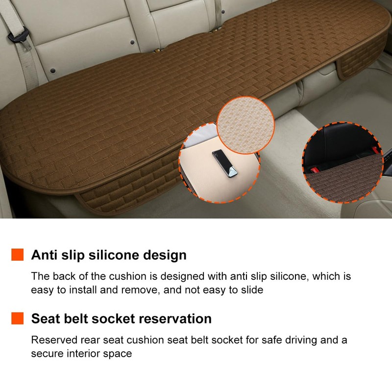 KVAEY Linen Back Car Seat Cover, Anti-Slip Long Bottom Rear