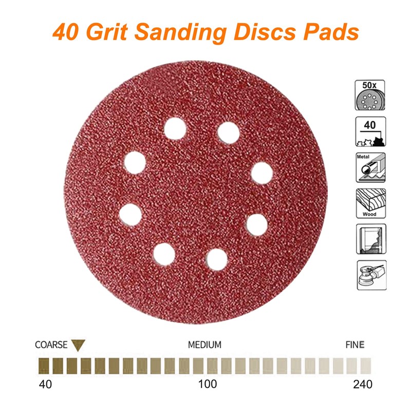 50Pcs 125mm 8 Holes Sanding Discs Pads Sanding Sheets, 5