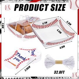 Tioncy 50 Pack Baseball Charcuterie Boxes with Clear Lids and Ropes Cards Baseball Paper Charcuterie Box Disposable Food Containers Bakery Boards Accessories for Party Supplies Cookie Snack