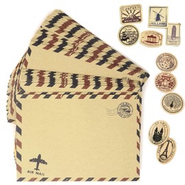 akindou Air Mail Envelopes, Set of 40, Sealing Sealing Stickers, 45 Sheets Included, No. 1 Western Mail, Size Kraft Paper, Antique, Vintage Style, Western Envelopes, Invitations, Weddings