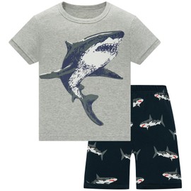 TEDD Boys Pyjamas Shorts Set Shark Nightwear Cotton Toddler Clothes Short Sleeve Sleepwear 2 Piece Outfit for Kids Age 5-6 Years