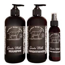 Golden Goat Farms Black Fig & Honey Scented Shampoo Conditioner and Hair Detangler Set with Goat Milk, 16 Oz
