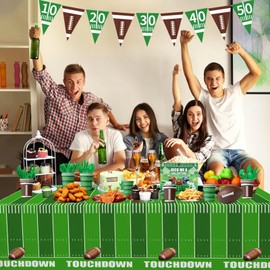 Football Plates, Football Party Decorations Football Party Supplies Serve 24 Includes Paper Plates and Napkins, Forks, Cups, Banner, Touchdown Tablecloth for Football Birthday Party Football Game Day