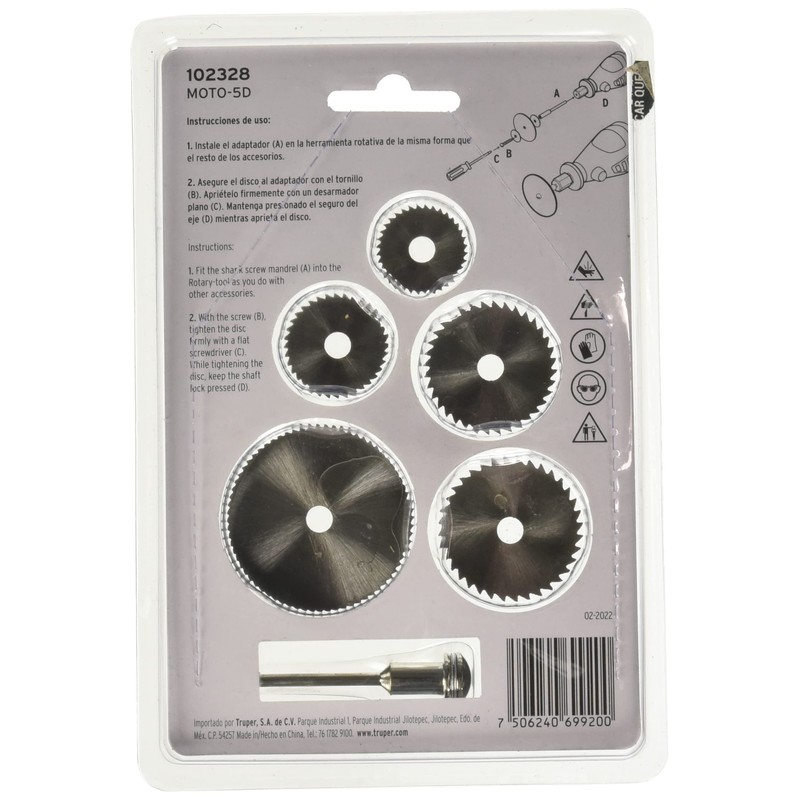 Truper MOTO-5D, Juego de 5 mini discos sierras para mototool