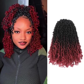 Yanky Twist Crochet Hair (8+10+12 inch)*3,Total 9 packs,Ombre Burgundy,Pre-Looped Yankee Twist Mini Passion Twist,Pre-Twisted Micro Spring Twist,Boho Twist Crochet Hair with Curly Ends (OT1B/Bug#)