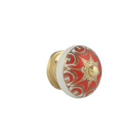 Rasiya Art Dresser Knobs - Countryside Handmade Ceramic Drawer Handle Kitchen Cabinets Cupboard Wardrobe Pulls Farmhouse Boho Furniture Hardware - Red Gold - Pack of 8