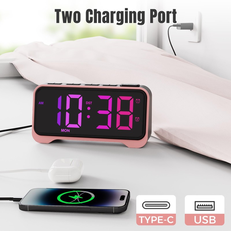 Digital Alarm Clock for Kids, 10 RGB Phantom Dynamic Colors