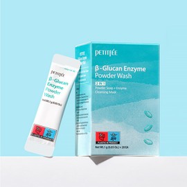 Petitfee B-Glucan Enzyme Powder Wash 1g*20ea - Facial Cleanser, Cleansing Powder with Papaya Extract Papain, Rice Extract for Mild, Daily Exfoliation, Cleansing Mask, Whipped Mask, Travel Size