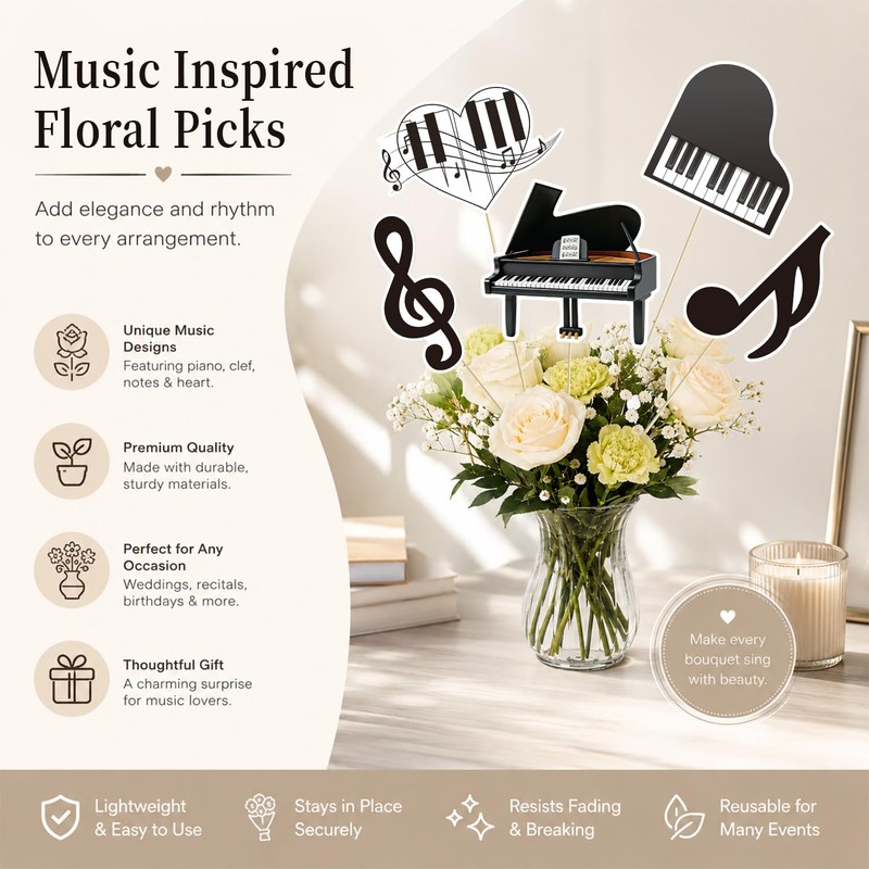 26PCS Piano Music Party Centerpiece Sticks Musical Note Table Toppers