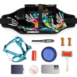 POFATO Festival Holi Hand Dog Treat Pouches for Pet Training Waist Belt Dog Treat Bags Training Pouch Clip on with Bottle Holder Portable Kibble Snack Container for Walking