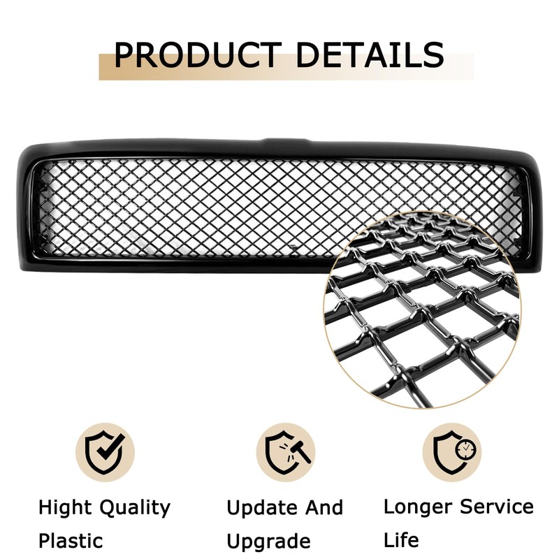 DIBON AUTO Glossy Black Grille Grill For Dodge RAM 1500