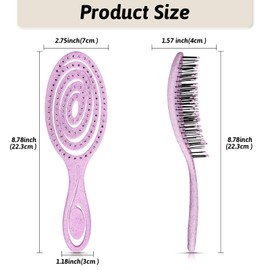 Flexible Soft Pin Bristle Hair Brush, Detangling Wet & Dry Hair Brush, Gentle Spiral Brushes for Women Men kids, Comfortable Vented Detangle Brush, Anti Static Hairbrush For All Hair Types(Purple)