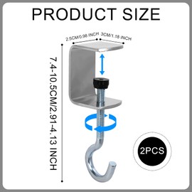 2pcs Desk Mount Bag Holder Hook, Metal Desk Hanger Adjustable Under Table Purse Hook Clamp Portable Headphones Holder Clip Organizer for Women Girls Handbag, Reduce Desk Clutter