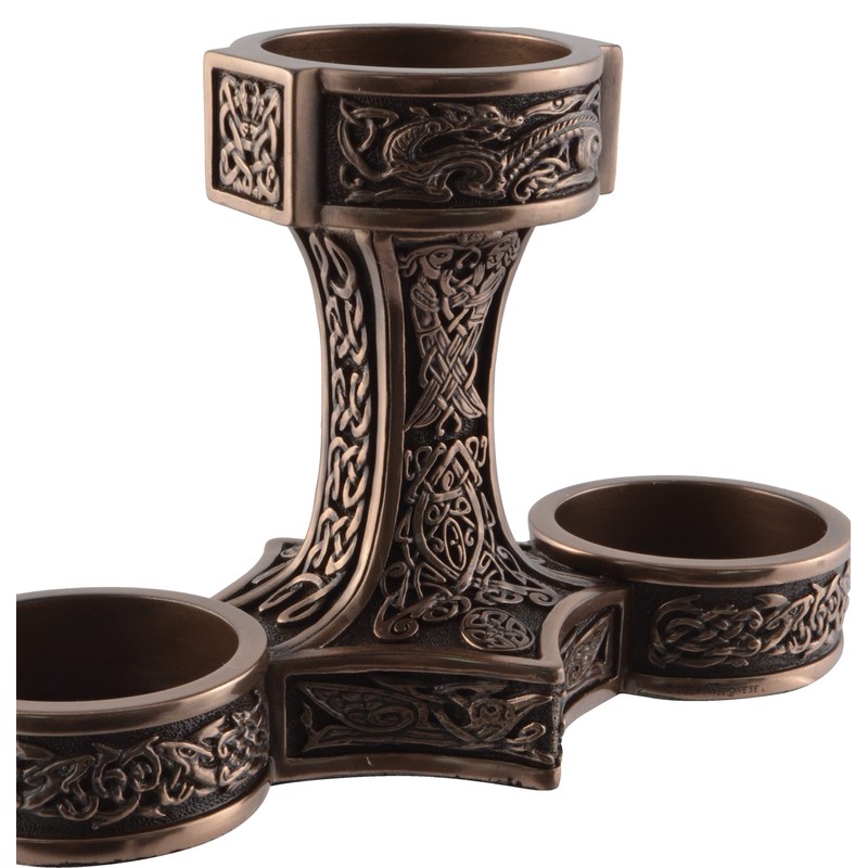 Veronese Germanic Tea Light Holder Mjolnir Thor's Hammer Bronzed 3