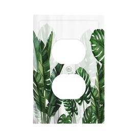 Tropical Green Plant Leaf Palm Tree 1 Gang Receptacle Duplex Outlet Cover Plate Rustic Decorative Electrical Socket Cove for Living Room Home Decor
