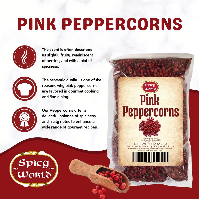 Spicy World Pink Peppercorns 10 oz - Exquisite Flavor, Premium