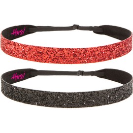 Hipsy Adjustable Non Slip Fashion Wide Bling Glitter Headbands for Women Girls & Teens 2-Pack (Black & Red)