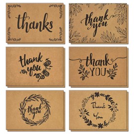 150 Thank You Cards with Matching Brown Kraft Envelopes and Stickers - Elegant 10 Designs Kraft Paper Bulk Blank Notes, Prefolded, for Wedding, Business, Formal, Baby Shower and All Occasions 4x6 Inch Blank