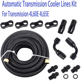 6AN 4L60E 4L65E Nylon Braided Fuel Line Hose Fitting Kit with 6AN 90 degree & Straight Hose Ends,CPE 15FT Black,1/4"NPSM X 6AN Transmission Radiator Fittings Transmission Cooler hose Line Kit-Steel