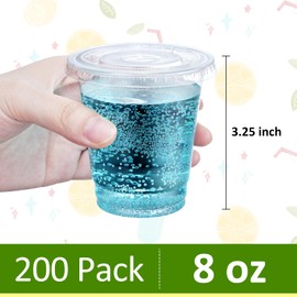 Eupako 200 Sets 8 OZ Plastic Cups with Lids - 8 Ounce Clear Disposable Cups with Lids, Cold Drink Containers for Beverage, Parfait, Smoothie, Milkshake, Juice
