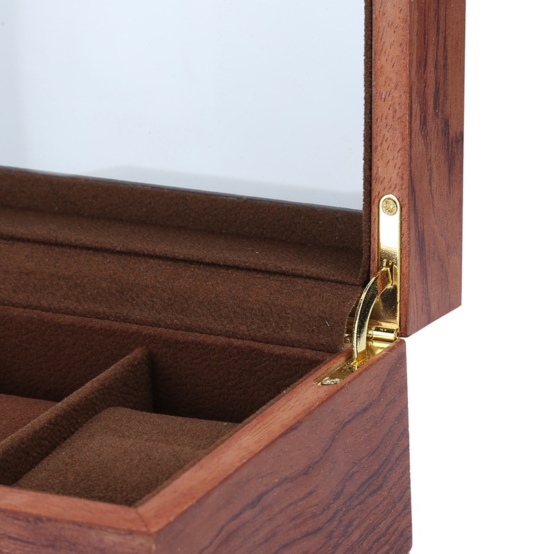 Wooden 3 Grid Watch Display Box Transparent Window Anti‑Slip Watch