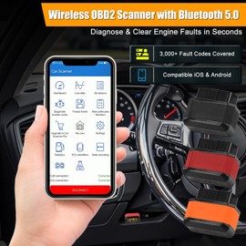 WODHMIEY OBD2 Bluetooth Diagnostic Tool, Car Engine Fault Code Reader & Check Engine Light Reset, Compatible with Android&iOS, Real-Time Vehicle Diagnostics, Fault Code Clearing (Black Red)