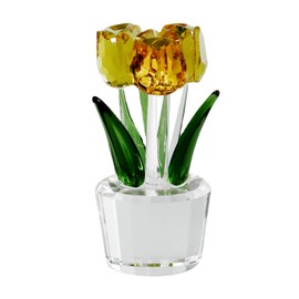 QAZMJUE Crystal Tulip Flower Figurine - Elegant Yellow Tulip Glass Flower Bouquet for Home, Office Decor, Anniversary,Wedding Gift for Women, Mom, Friend