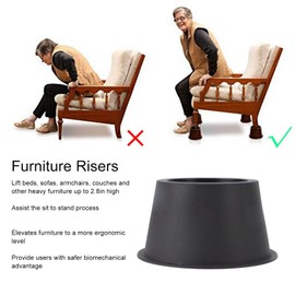 TOPINCN Elevadores de Cama de 2.8 Pulgadas, Elevadores de Muebles de 6 Piezas Elevador de Marco Elevador de Muebles de Plástico Redondo Resistente para Cama Mesa Sofá Negro