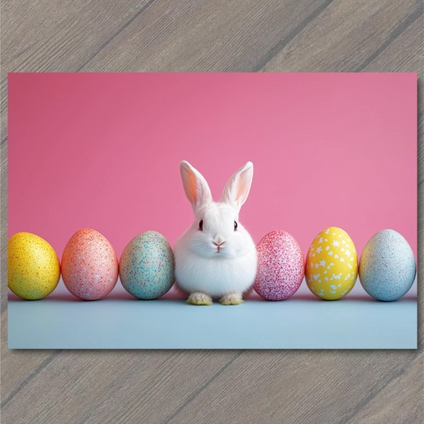 PaperMadDogScar POSTCARD Baby Bunny Pastel Easter Eggs Minimalist Cute Whimsical