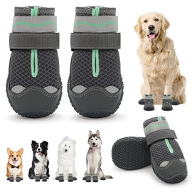 OWANVION Zapatos para Perro, 4 Piezas Botas para Perros de Transpirable Antideslizantes, con Correas Reflectantes y Ajustables, Zapatos para Perro Pequeño Mediano y Grande