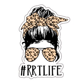 RRT Respiratory Therapist Life Sticker Messy Bun Leopard Gift Idea for her Large 5" Car Laptop Van Truck Waterproof Decal Vinyl