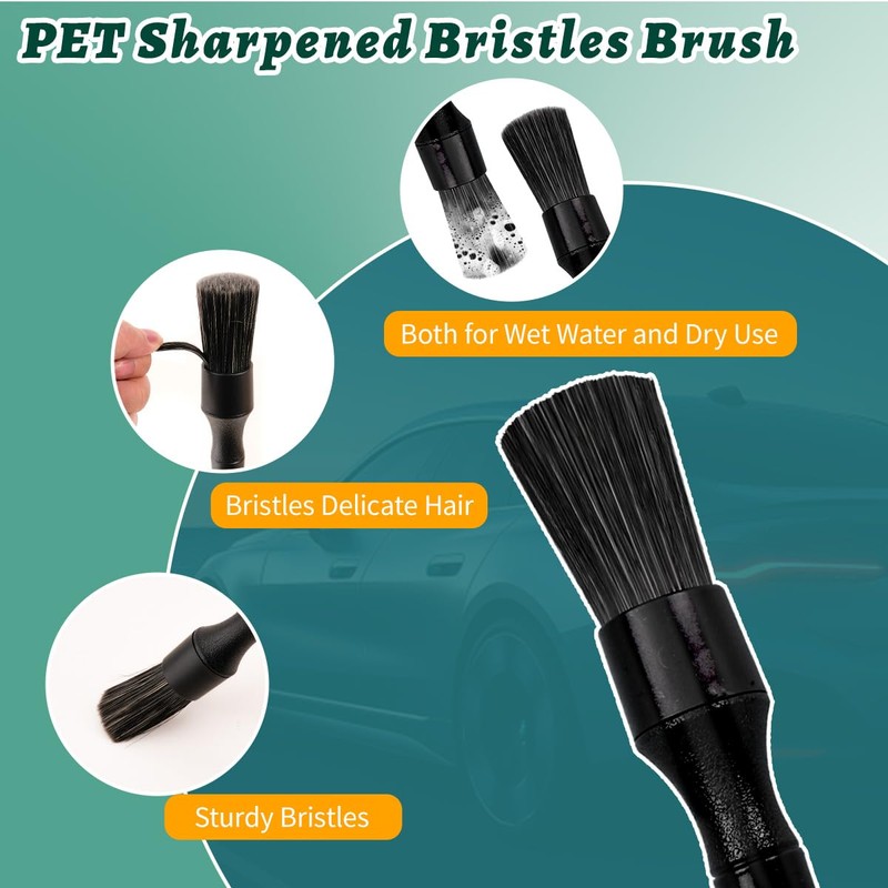 7PCS Car Detailing Brush Set, Ultra Soft Boars Hair Car