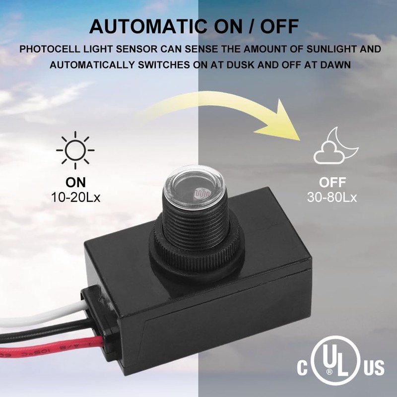 GBAYSA 4 Pack Outdoor Photocell Light Sensor,Dusk to Dawn Photo