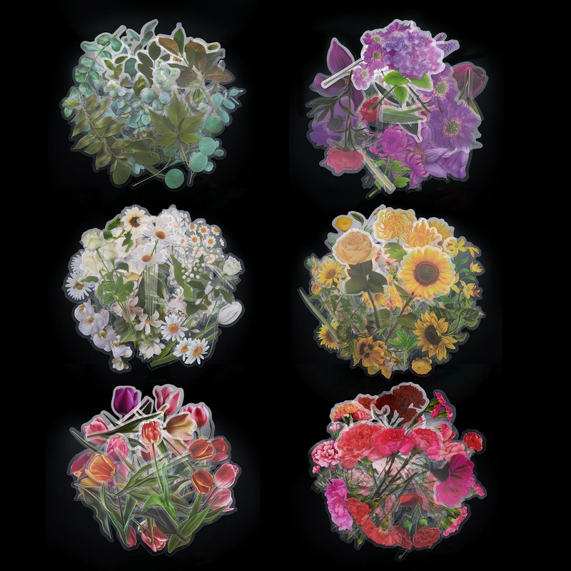 Beadthoven 240pcs Flower Stickers Set for Journaling, Transparent PET Stickers