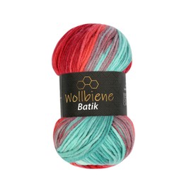 Wollbiene Batik Wool with Colour Gradient, Multicoloured Knitting Wool, Crochet Wool, 100 g (2060 Berry, Orange, Green, Turquoise)